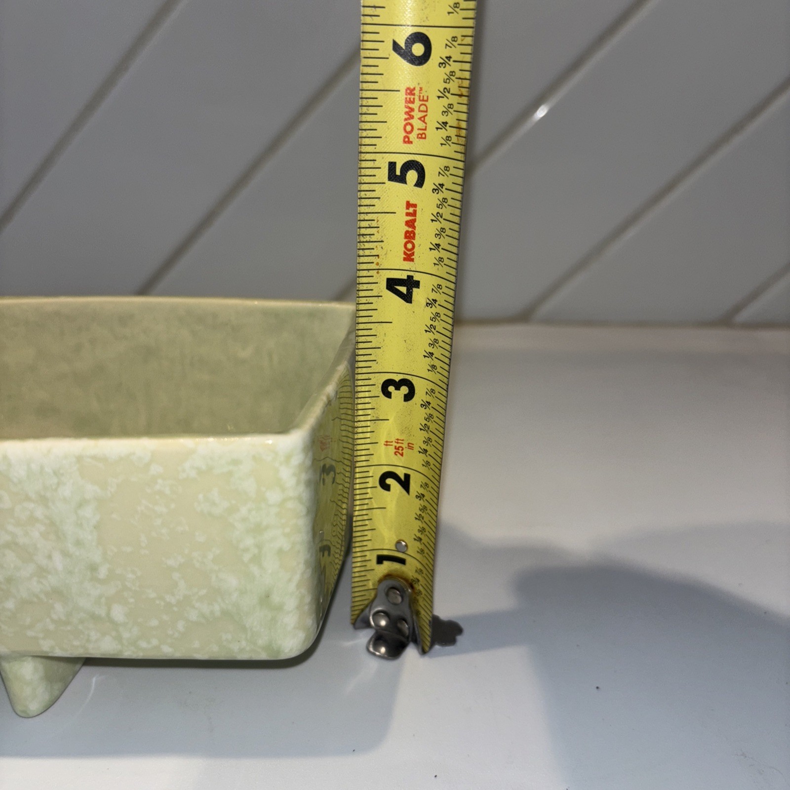 VTG MCM Light Mint Green Planter : Footed Trough Ceramic Succulent Plant Pot