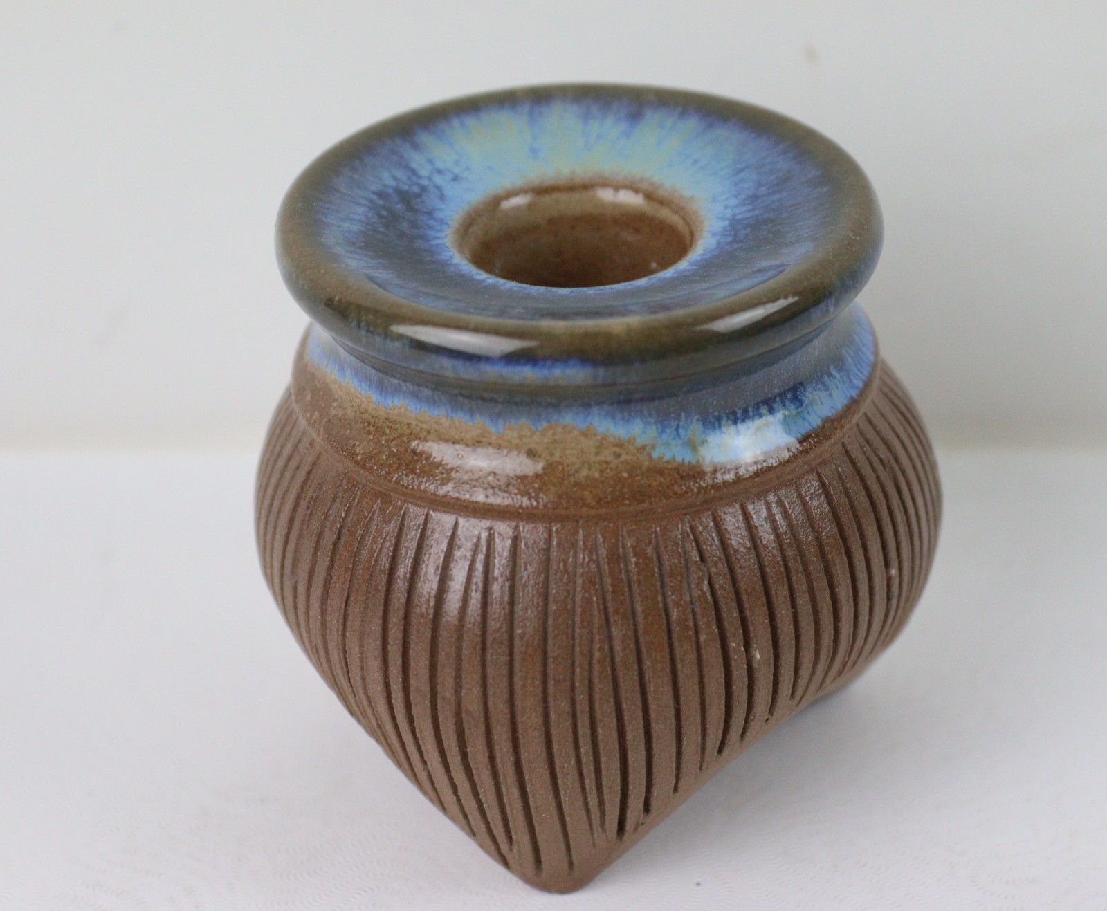 Michael Andersen for Solholm Denmark mammiform tripod pottery candle holder 2.5″