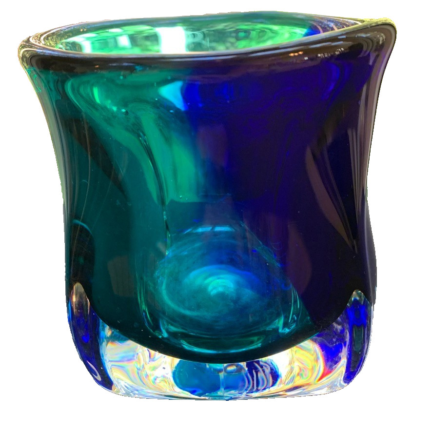 Hand Blown Signed Bowl/Vase Blue Green SUPER HEAVY – Stunning 5.5×4.5″ Siraso???