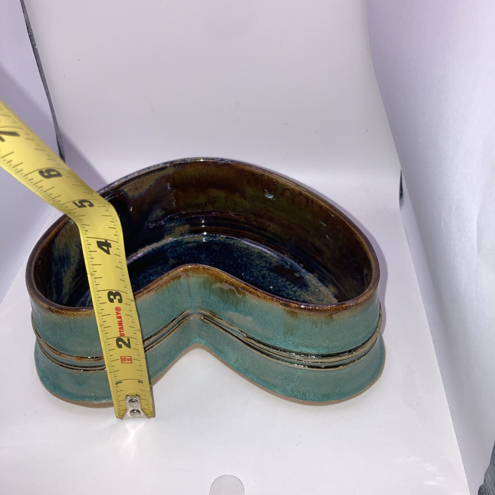 Studio Art Pottery Planter Ikebana Kidney Shaped Glazed Green Vase 5″W