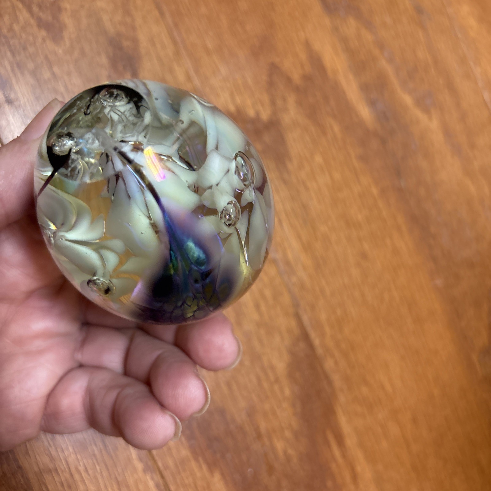 Paperweight Mount St. Helens Ash Glass Egg Signed MSH Vines Vtg Iridescent 1986