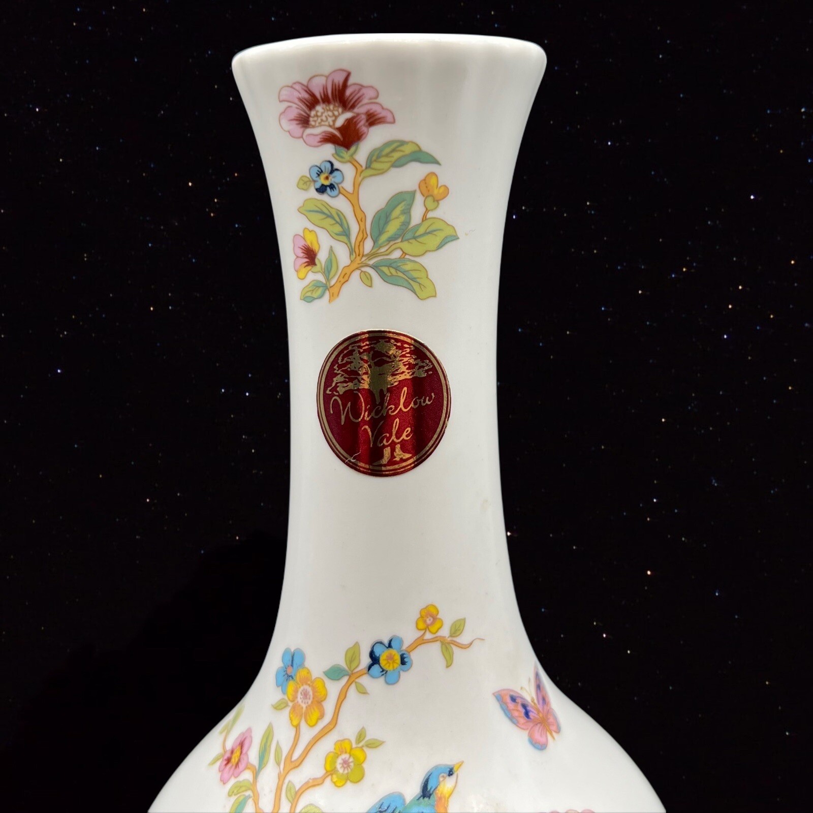 Wicklow Vale Ireland Porcelain Vase Bird And Original Sticker Butterfly 6”T 1.5”