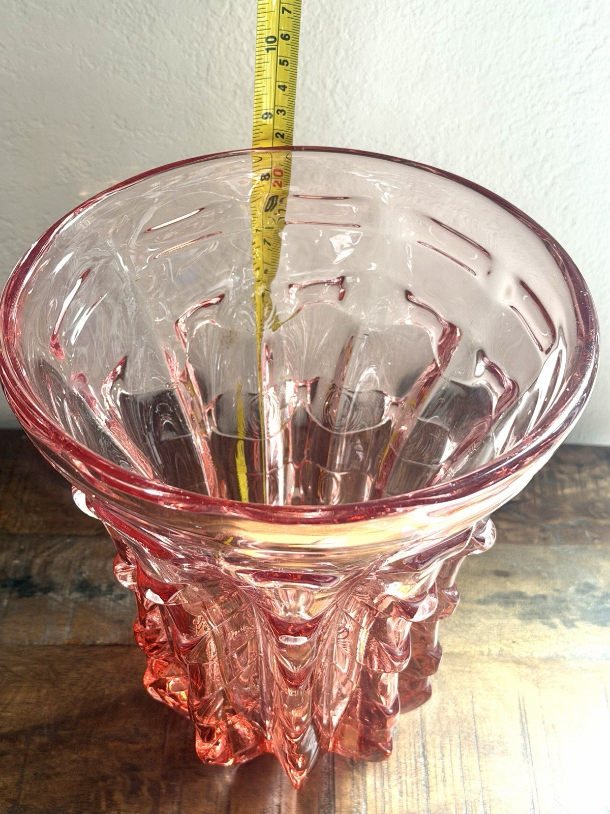 Pink Art Glass Vase Heavy Sculptural Bowl Mid Century Modern 8”