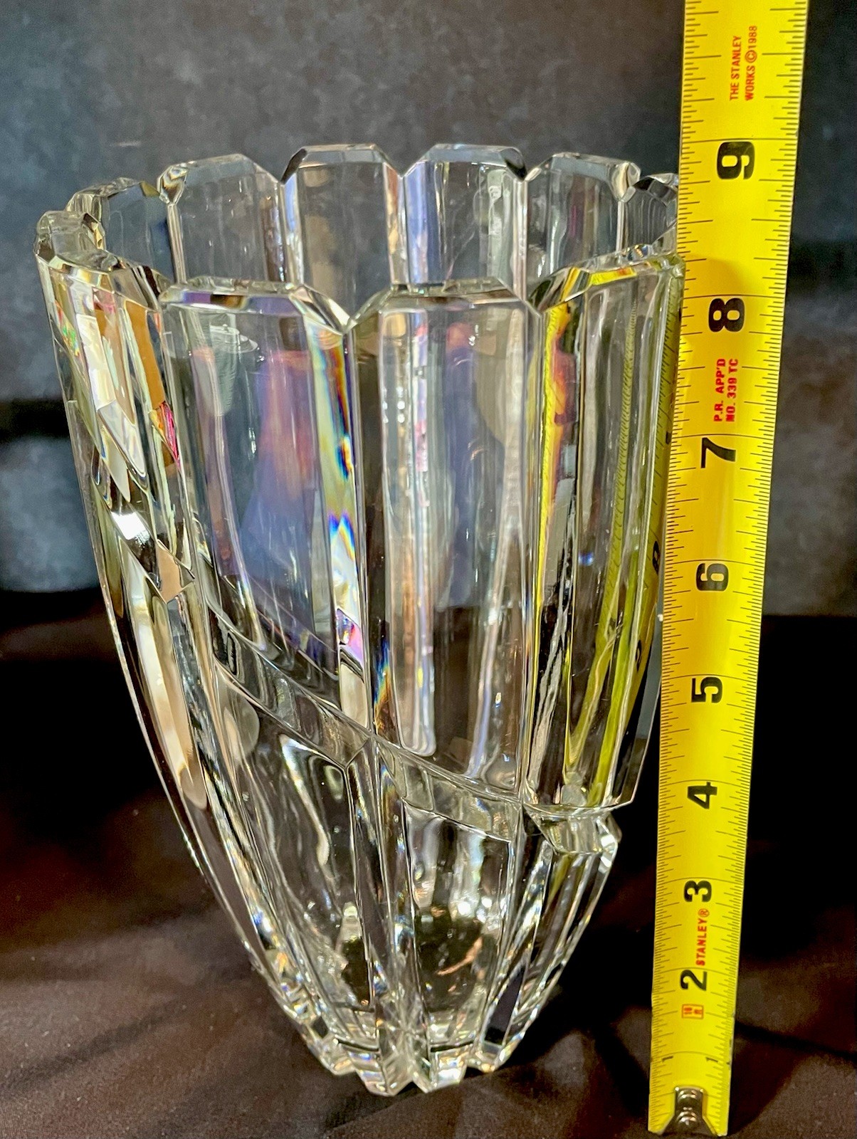 VINTAGE MIKASA UPTOWN VASE, HEAVY CRYSTAL w DEEP CUT VERTICAL & SWIRL, SLOVENIA