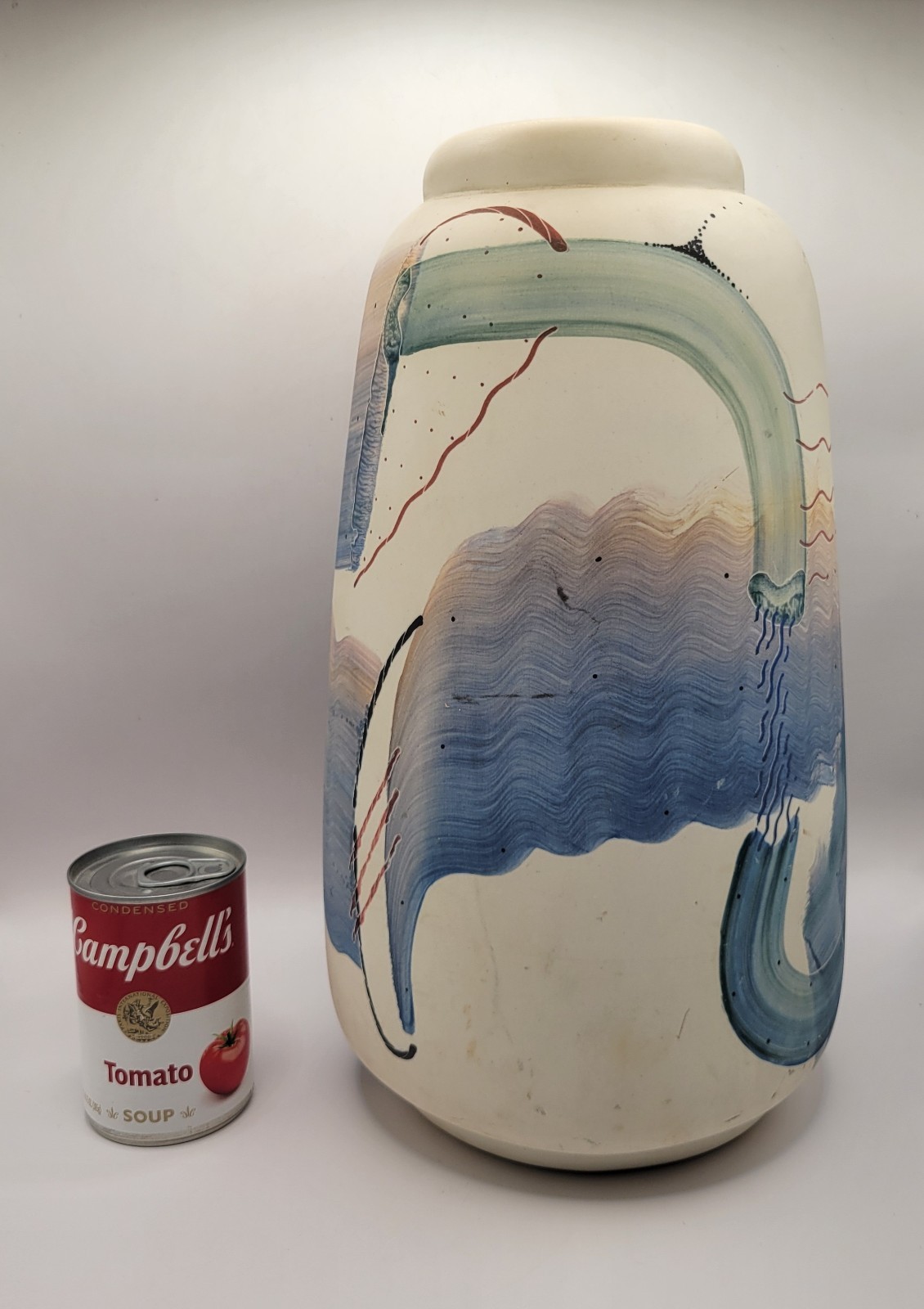 James Rothrock Hand Painted Art Pottery Vase 15in Tall 8in Diameter 1986