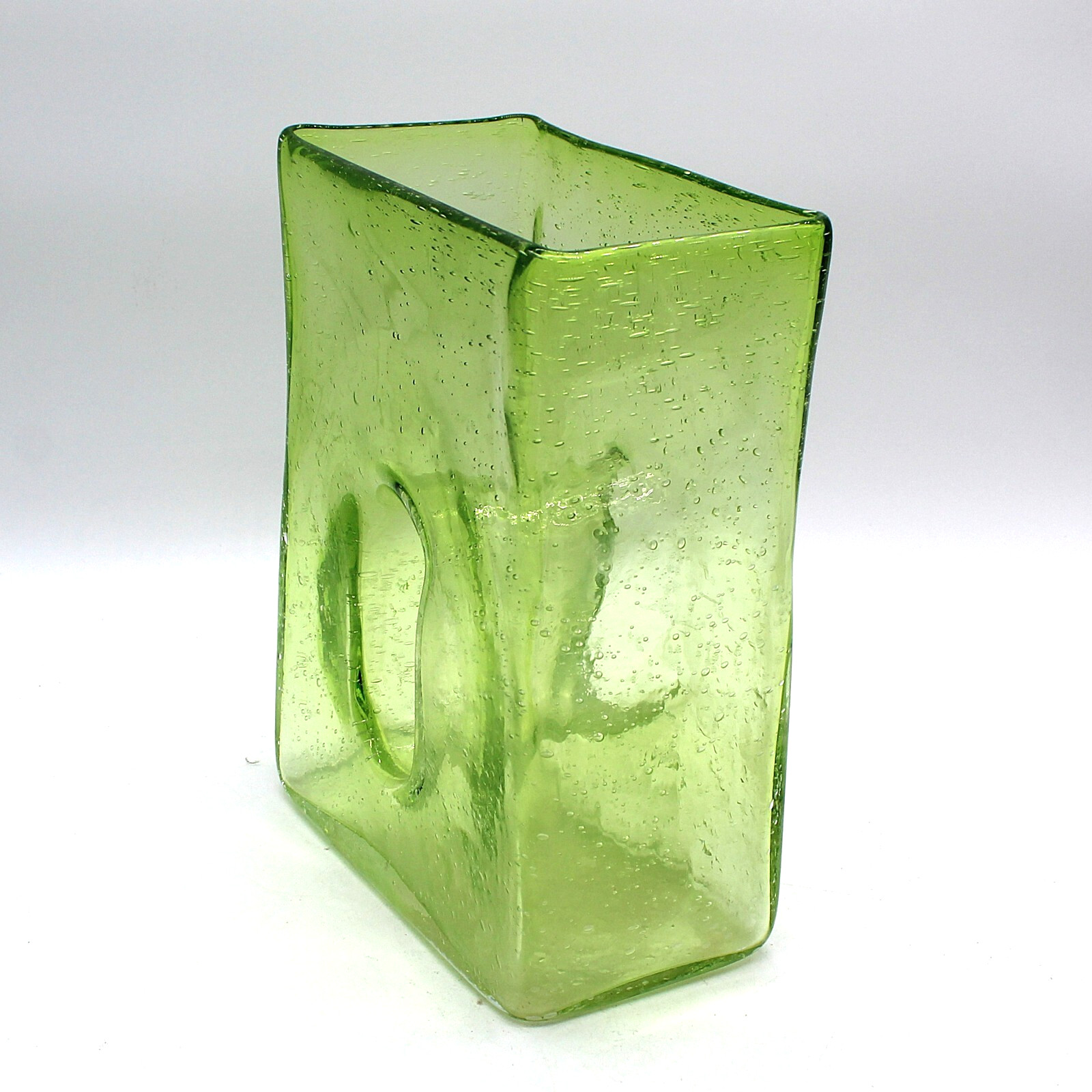 Vintage 1970s Hand Blown Green Art Glass Vase Bubbles Pulegoso Hole Thick