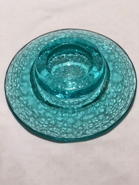 Fire and Light Recycled Art Glass 6.5″ Aqua Green Footed Candle Holder USA