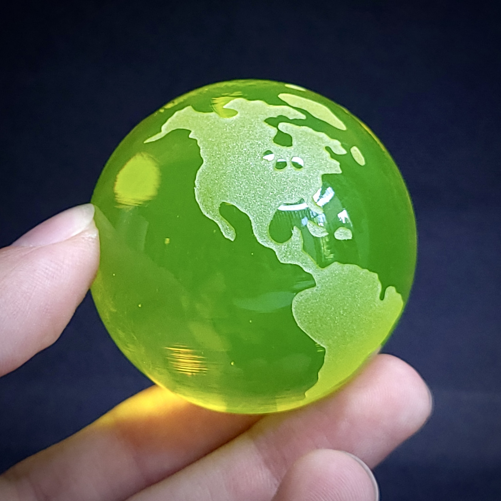 Uranium Glass Globe Paperweight 59mm Vaseline Yellow Glass Earth Art Glass