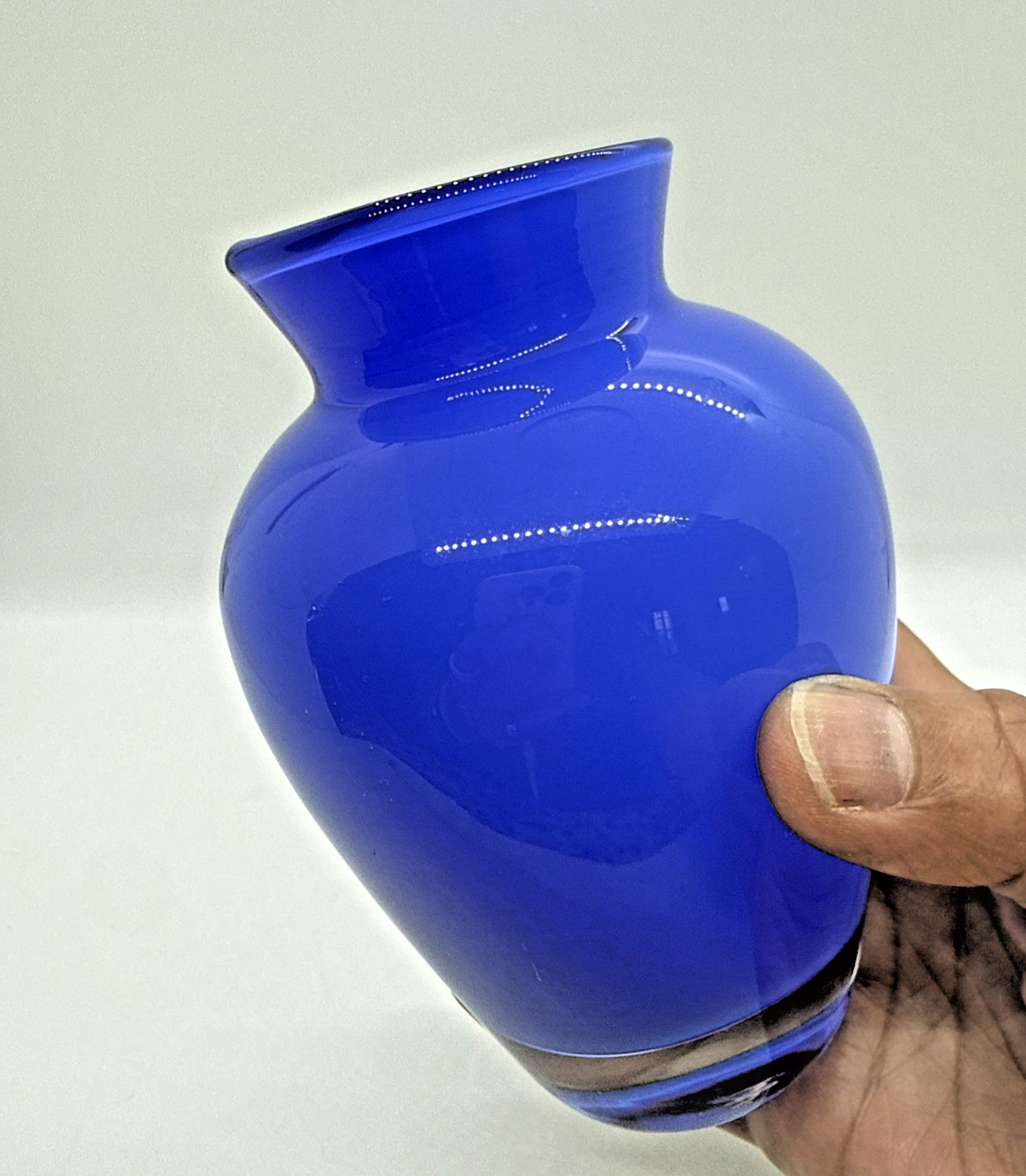 Cobalt Lavender Blue Hand Blown Glass Vase 4.75″ Tall Art Glass Modern Small
