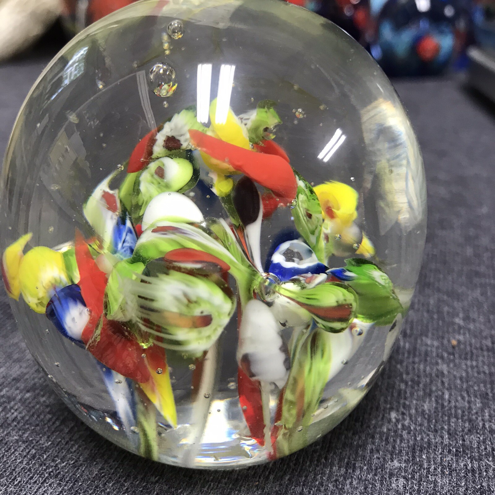 Vintage Abstract Design Art Glass Round Shape Paperweight Unique 2 3/4” –