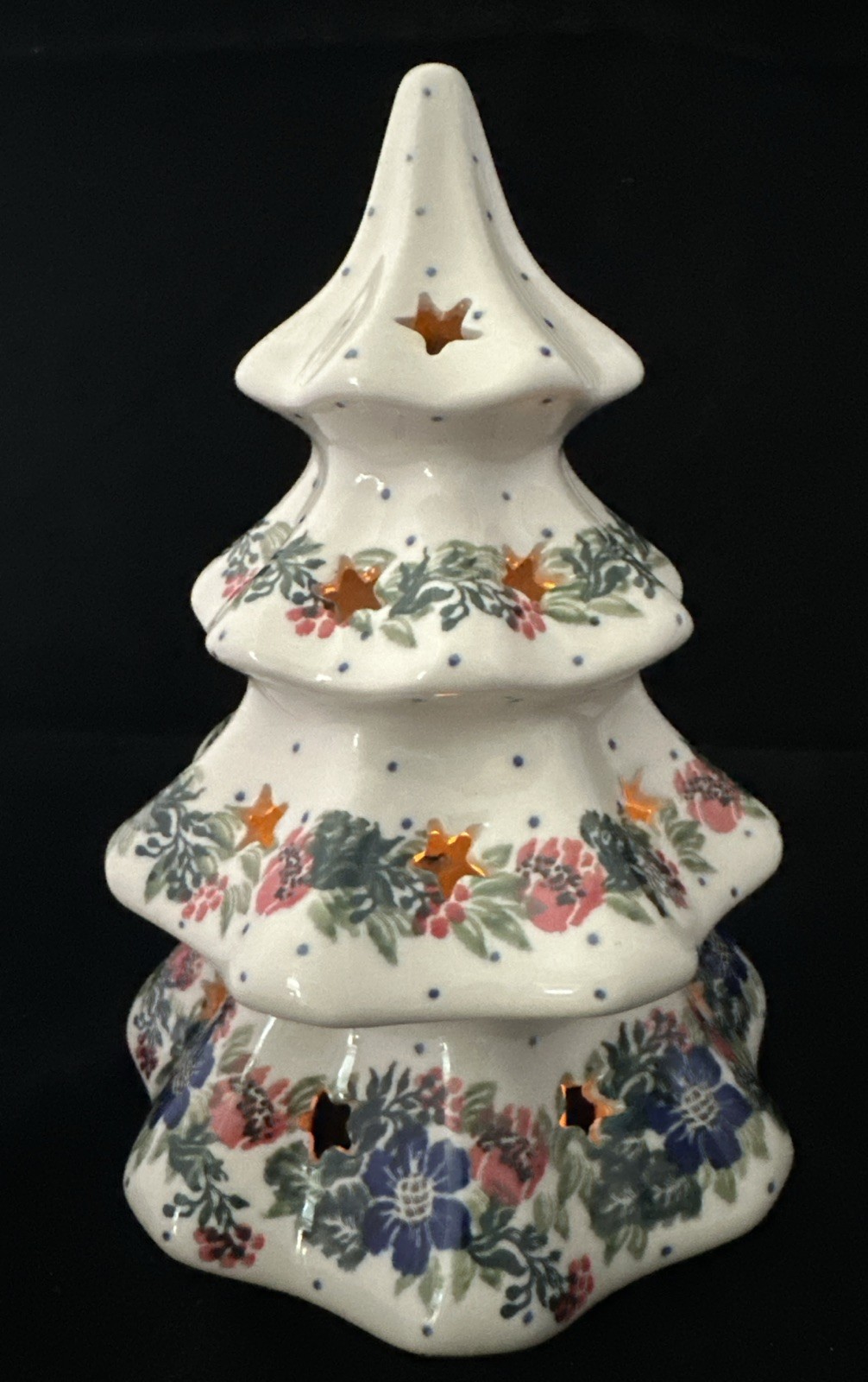 Polish Pottery Luminary Christmas Tree By Ceramica Artystyczna 7.5” Tall