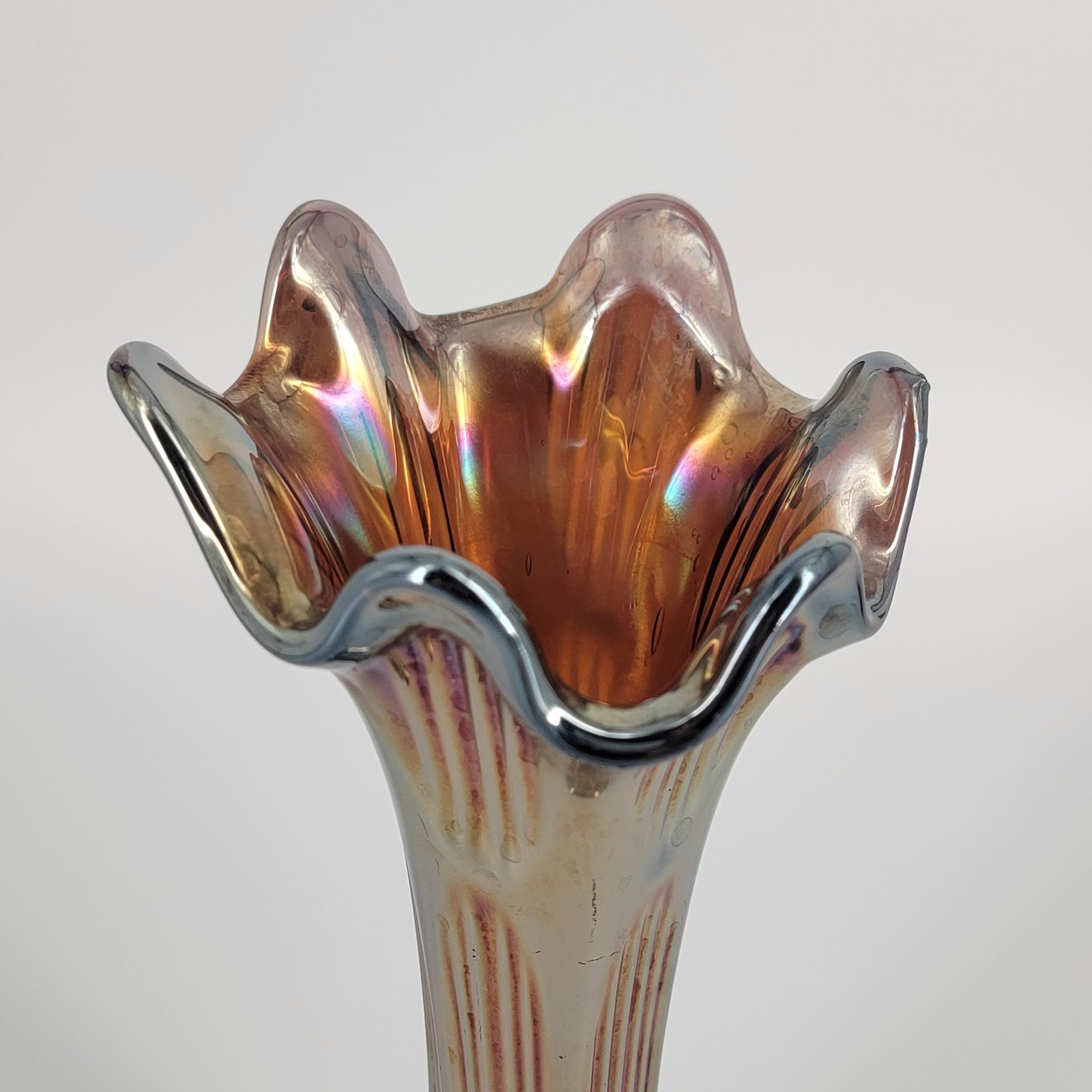Antique FENTON Diamond Rib Amethyst Carnival Glass Swung Vase