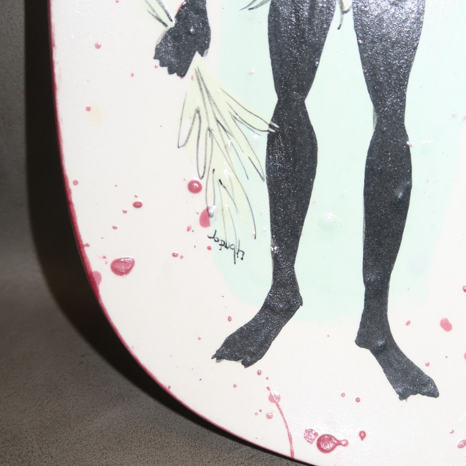 RARE Adam & Eve w Apple Nude Platter Plate Dish Holland Mold MCM Ceramic 13.75”