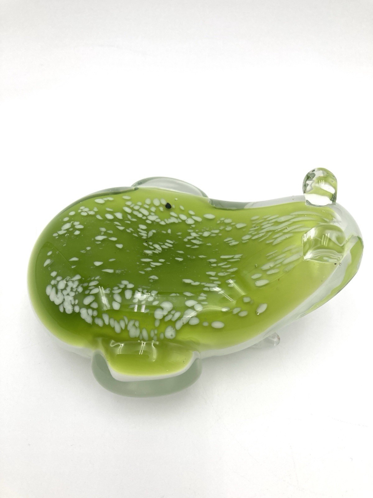 Art Glass Frog Toad Paperweight Speckled Green Vtg SPI Home 3.5” X 4.5”