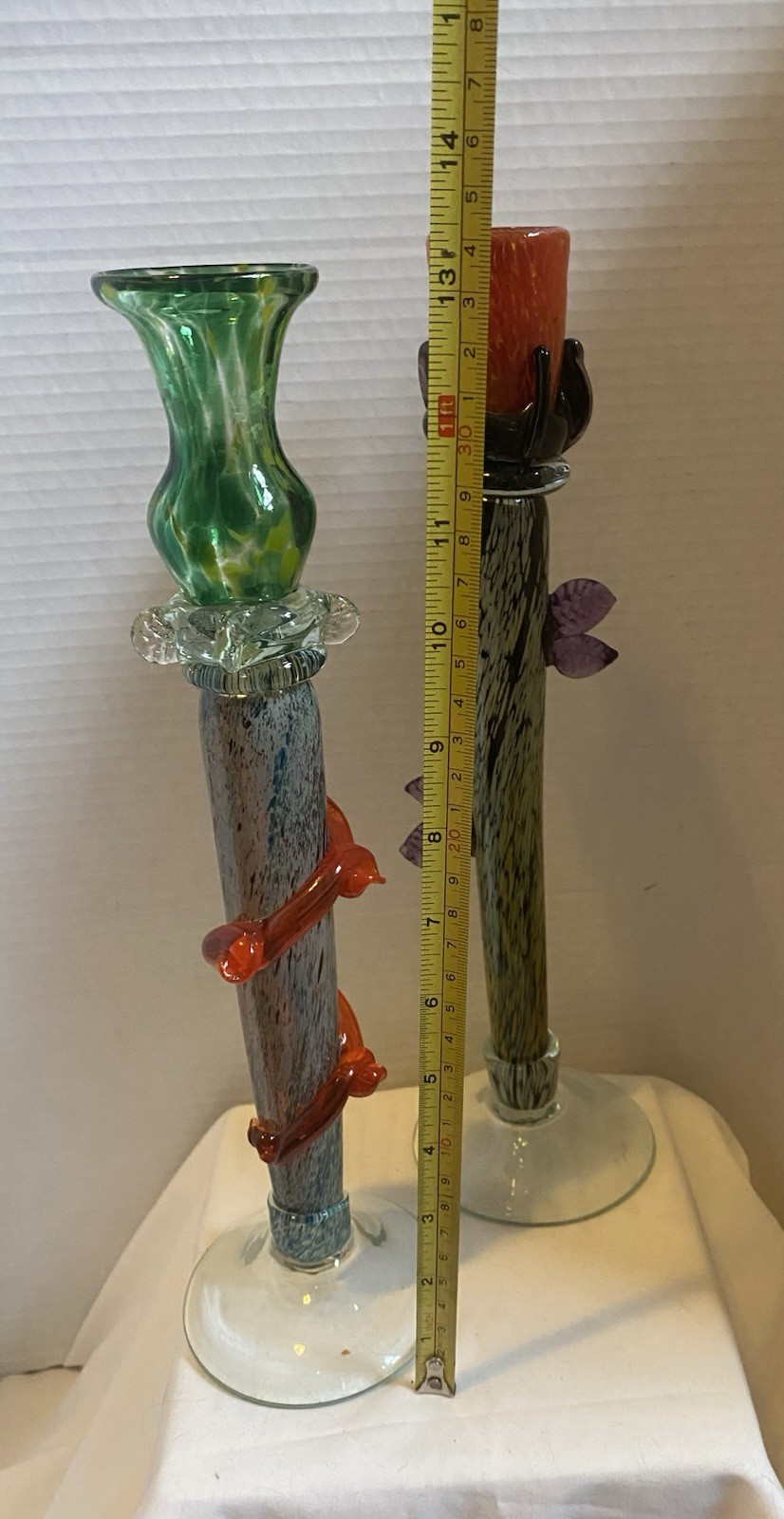 Vintage MIHAI TOPESCU ROMANIAN HANDBLOWN ART GLASS CANDLE STICKS