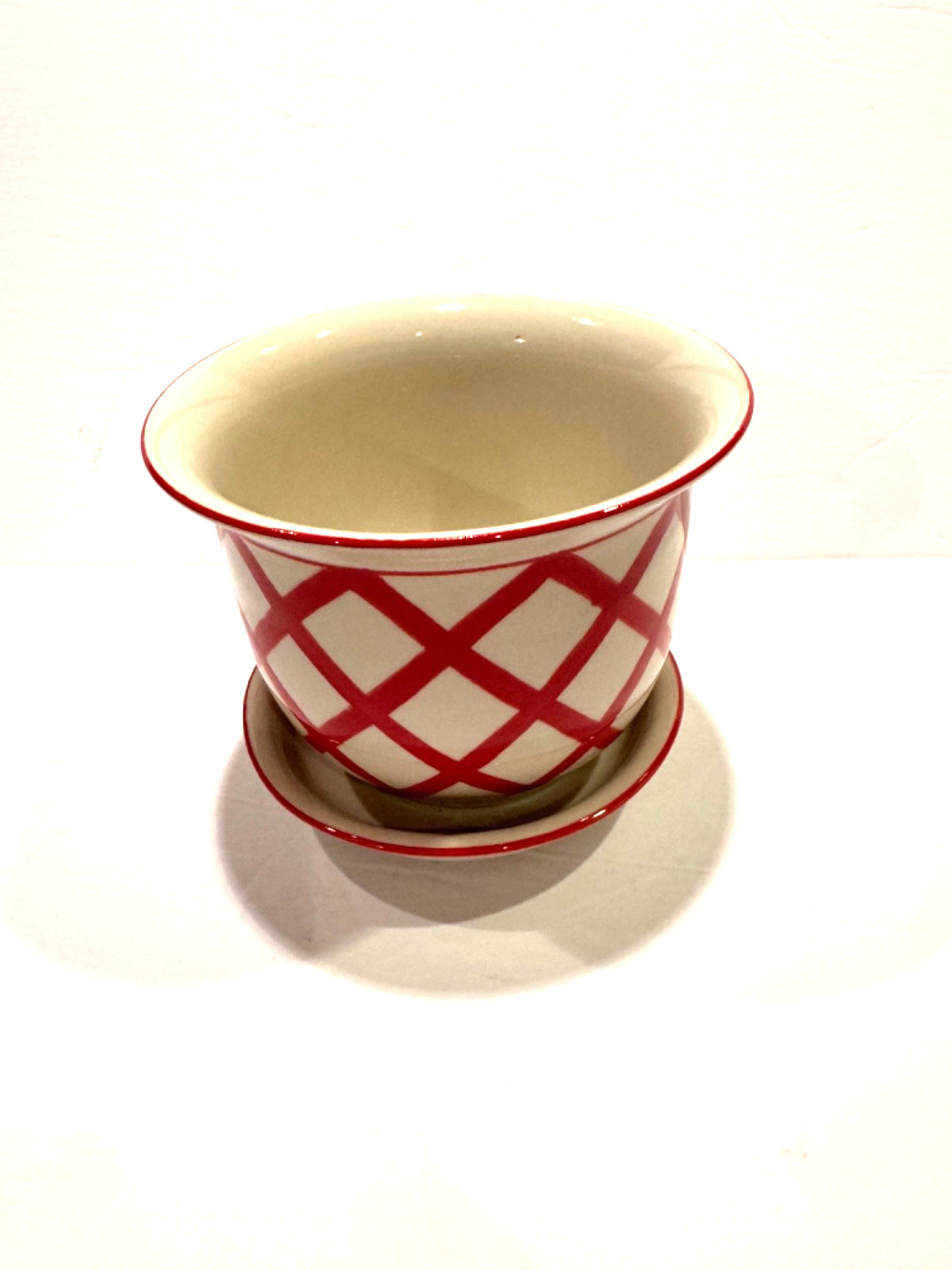 ANDREA BY SADEK WILLIAMSBURG Classic Check Porcelain Flower Planter Pot / Saucer