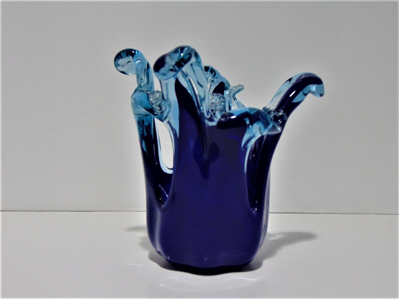 White Cristal Cobalt And Clear Vase Made In Italy Modern Art Glass