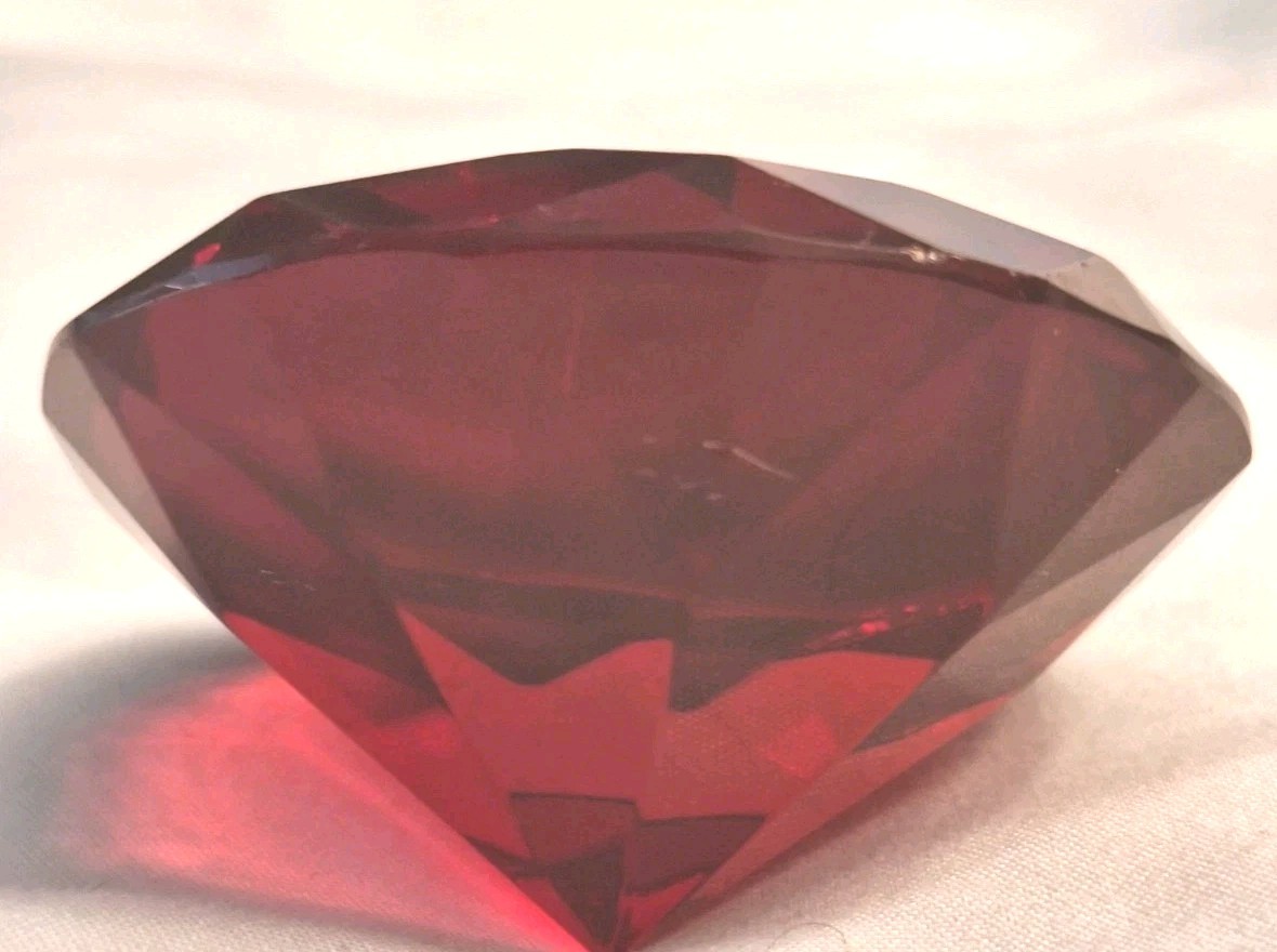 Gemstone Ruby Red Faux Crystal Glass Faceted Cut Paperweight