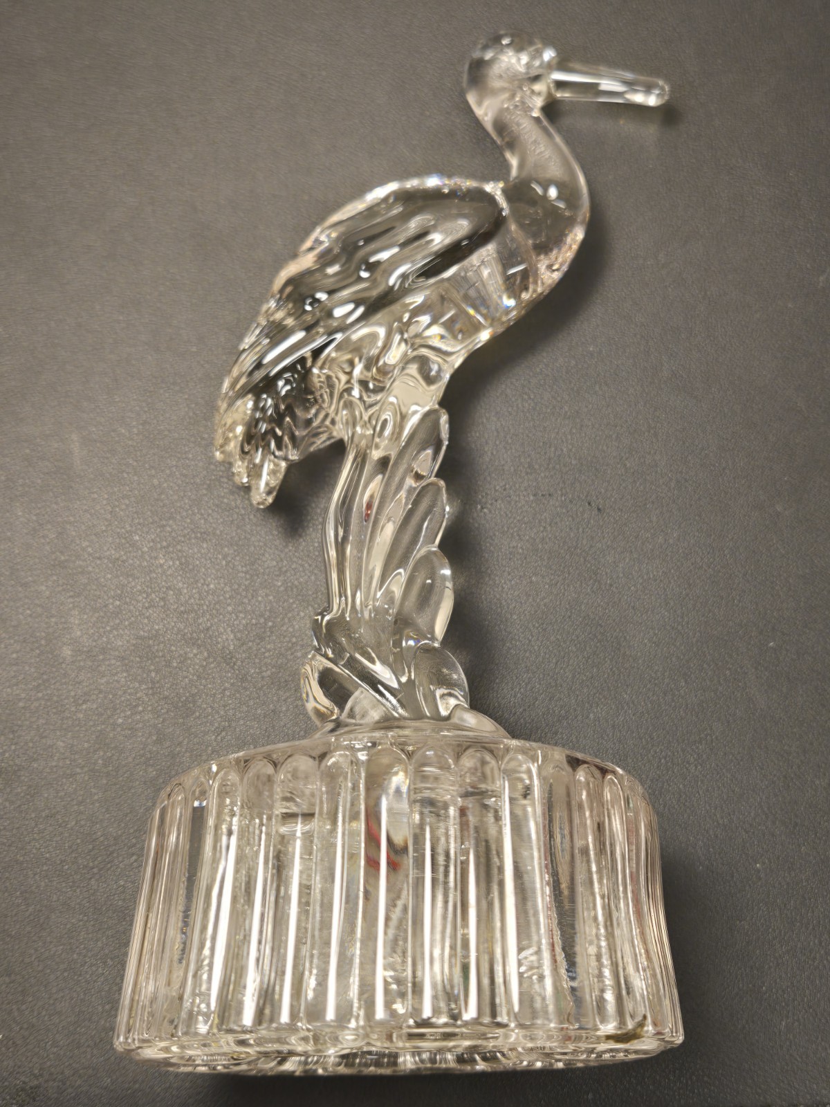 Vintage Cambridge Glass Clear Crane Heron Figural Flower Frog Centerpiece