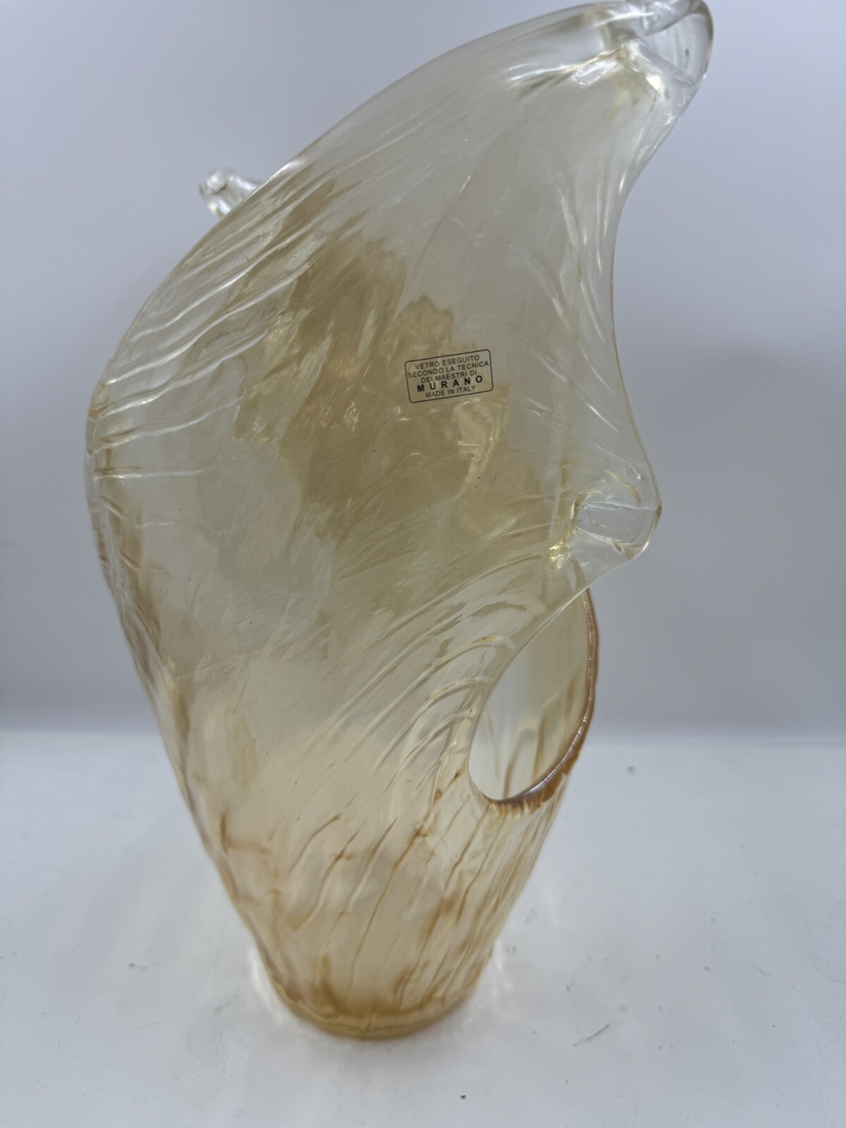 Murano Vetro Eseguito Segundo Art Glass Ruffled Vasegold & Cream Vase