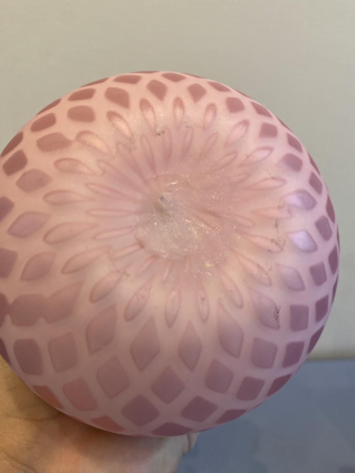 ANTIQUE Cranberry Opalescent Satin Quilted Mother Of Pearl Glass Vase 8″H