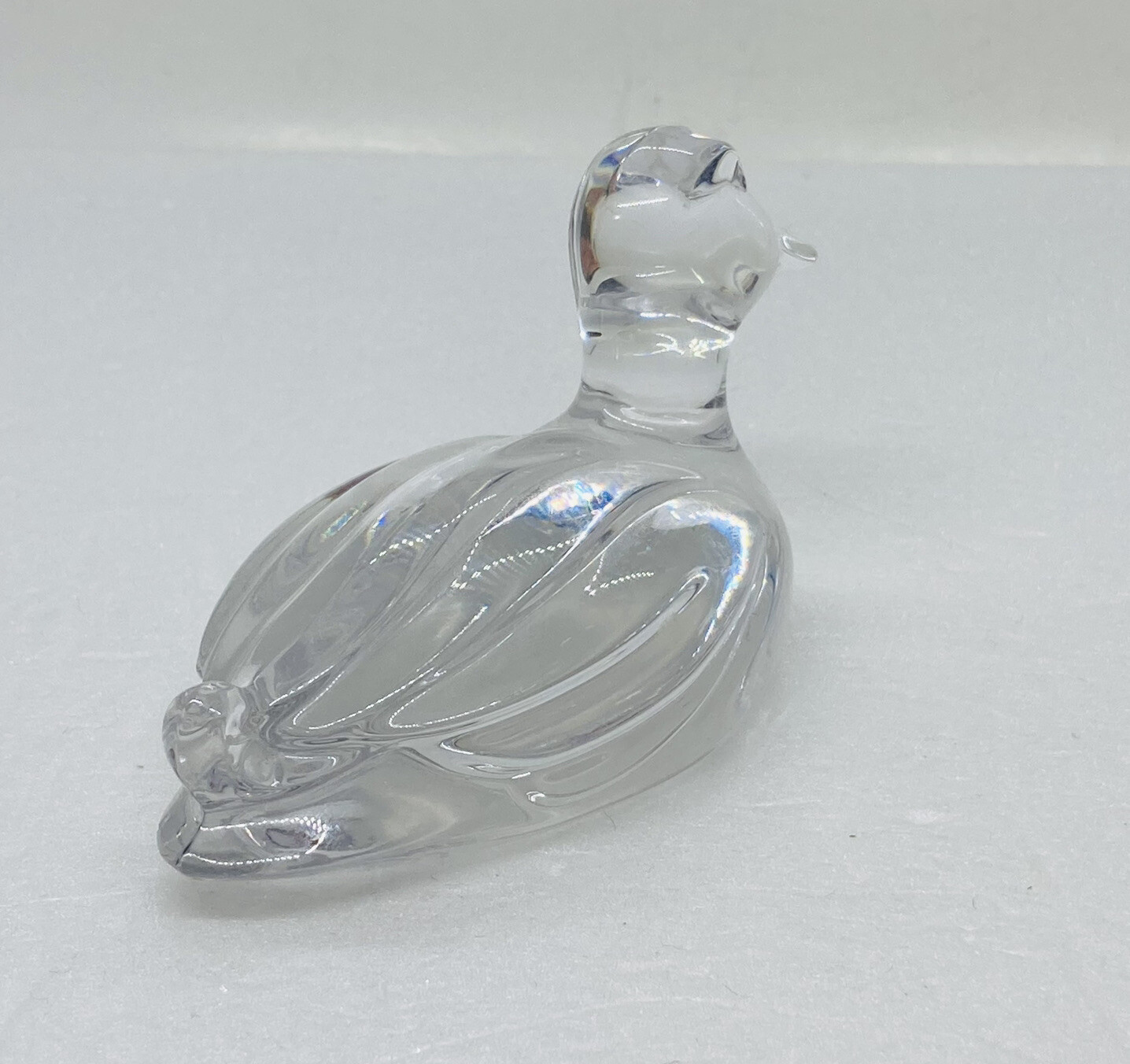 Vintage 1970s Crystal Glass Duck Bird Paerwieghtvfigurine 4” Art Decor 22