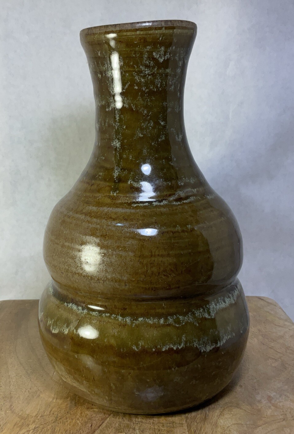 Vintage 9 1/4”H Brown/Green Pottery Vase- Marked Hand Painted