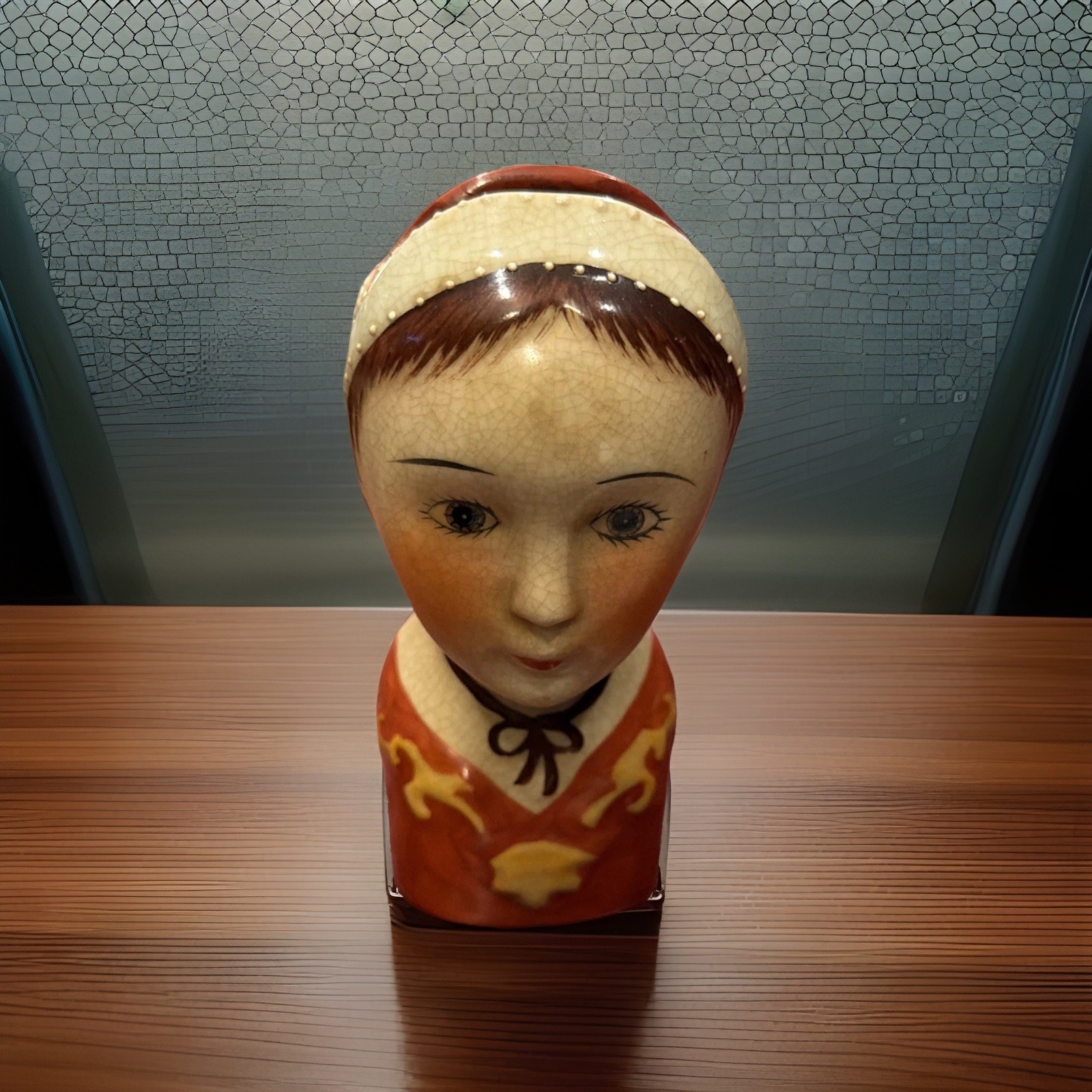 Vintage Folk Art Lady Head Vase Gemma Taccogna Style Scandinavian Lovely 6 1/2”