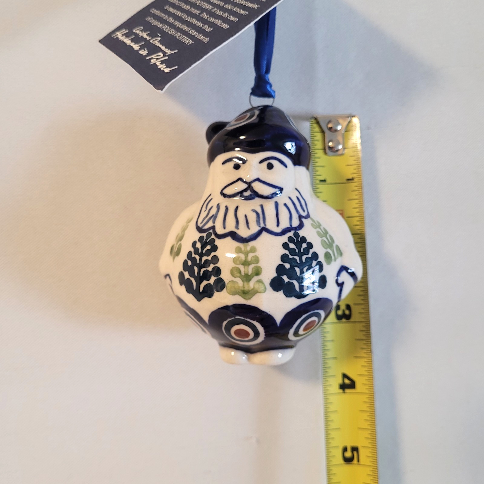 Manufaktura Polish Pottery Ceramic Ornament Christmas Santa with Trees NWT