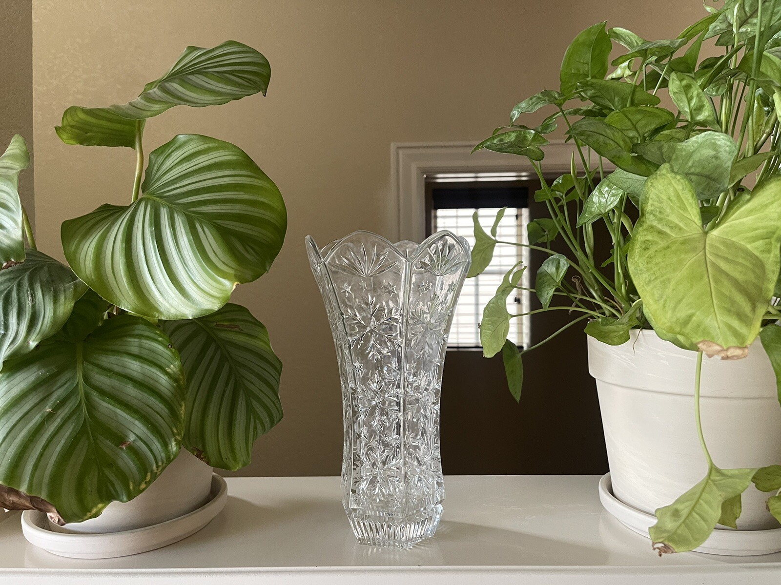 Vintage Heavy Lead Crystal 4 lb and 11 inch Cut Etched Floral Centerpiece Vase