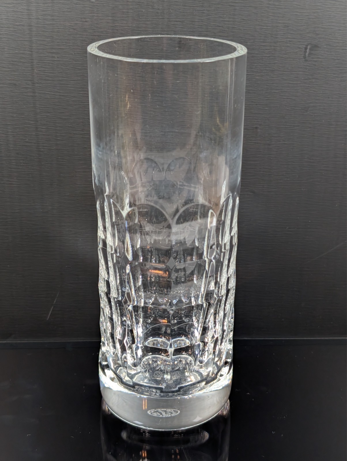 Baccarat Crystal Window Vase Cylindrical Cut Crystal Vase France 8” Signed
