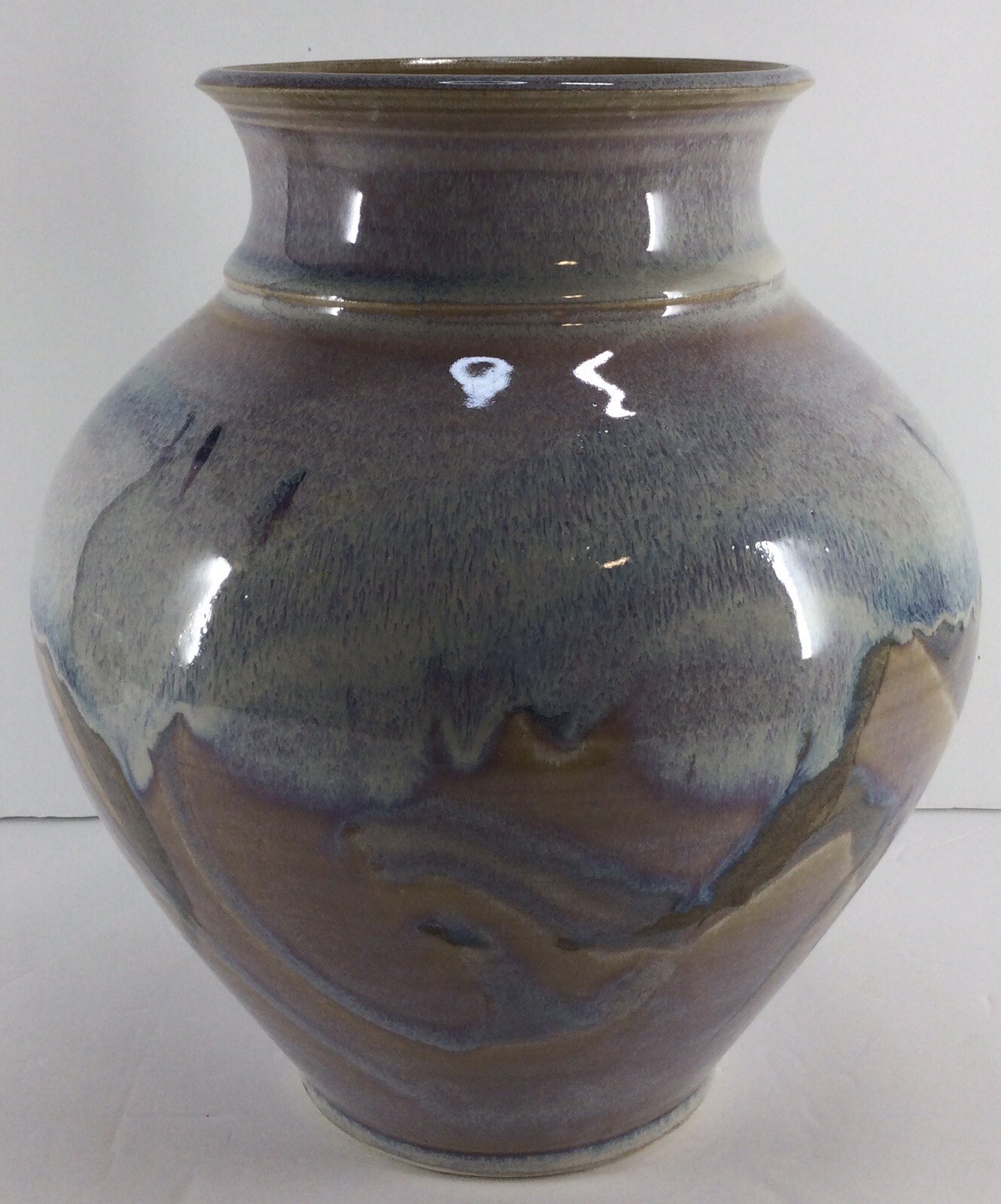 Art Pottery Vase Signed Large 9.25” Drip Glaze Earth Tones