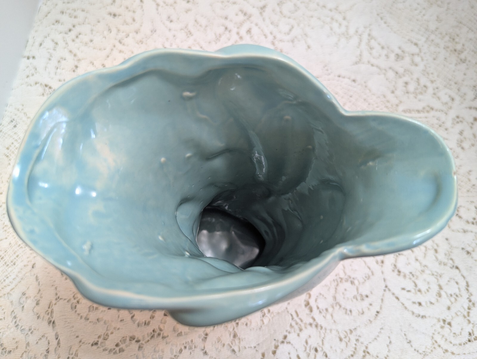 McCoy Pottery Matte Turquoise Swan Vase Vtg Classic 9.25 In.