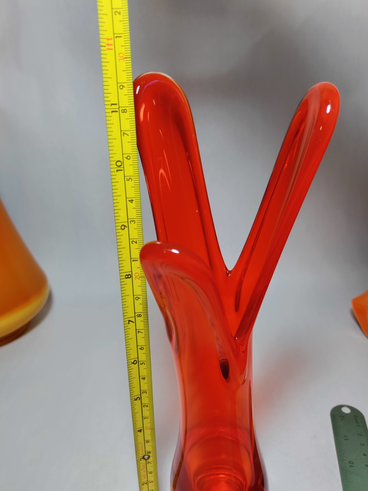 Viking Glass Epic 3 Flare Swung Vase 11″ Flared Fingers Persimmon Orange MCM HTF