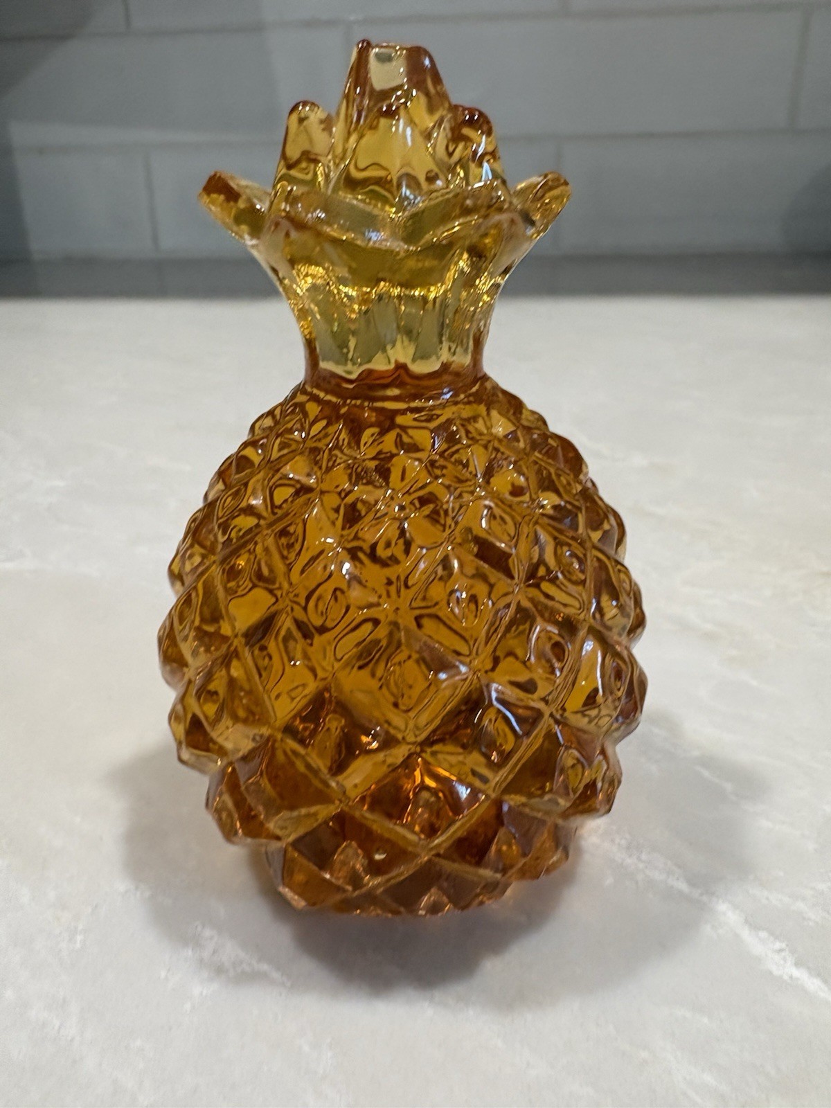 Vintage Amber Glass Pineapple Paperweight 4 1/2 Inches Fruit Fun Decor Shelf Sit