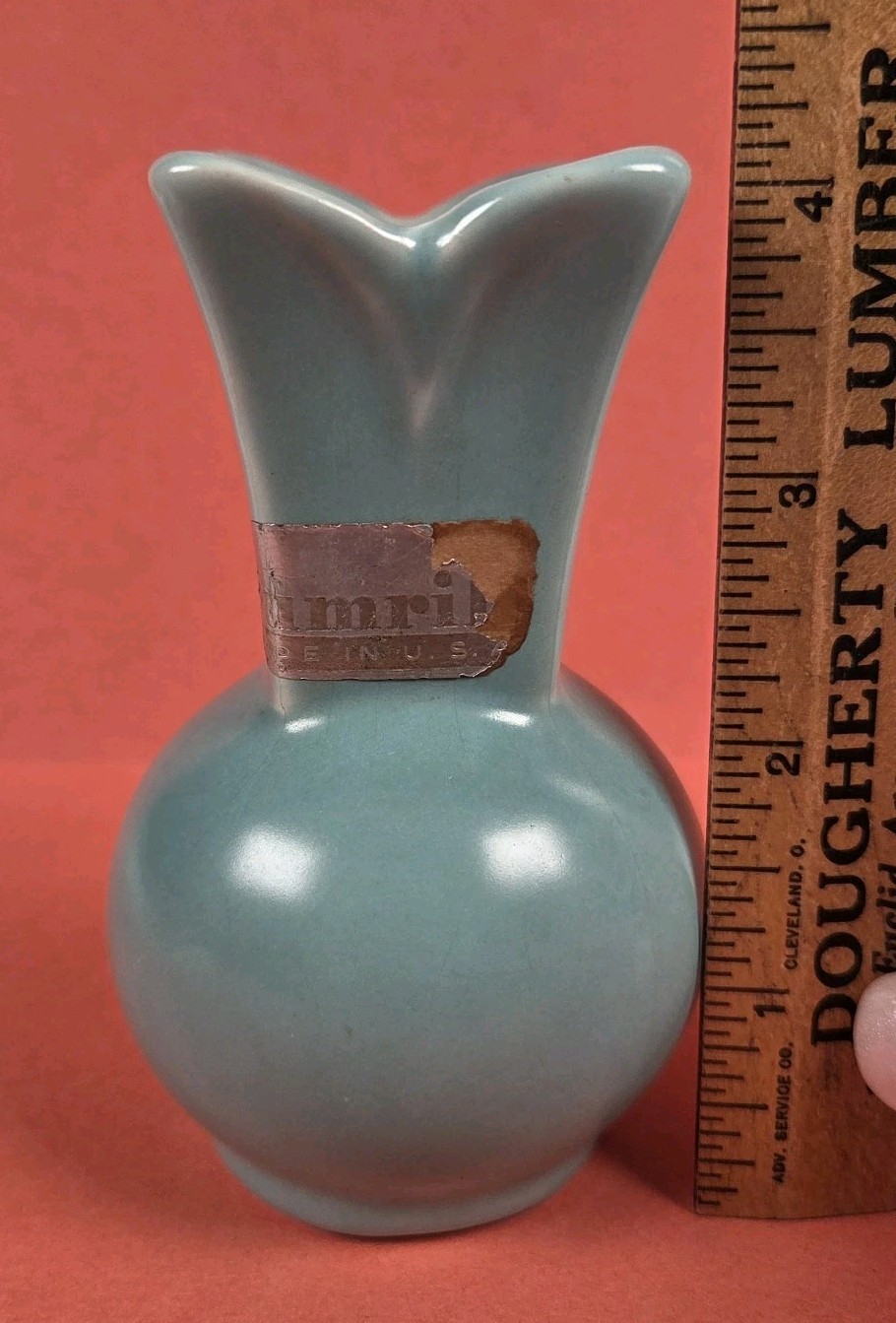 Ohio Rum Rill Art Pottery Mini Vase RA2 Matte Aqua Partial Sticker Zanesville O