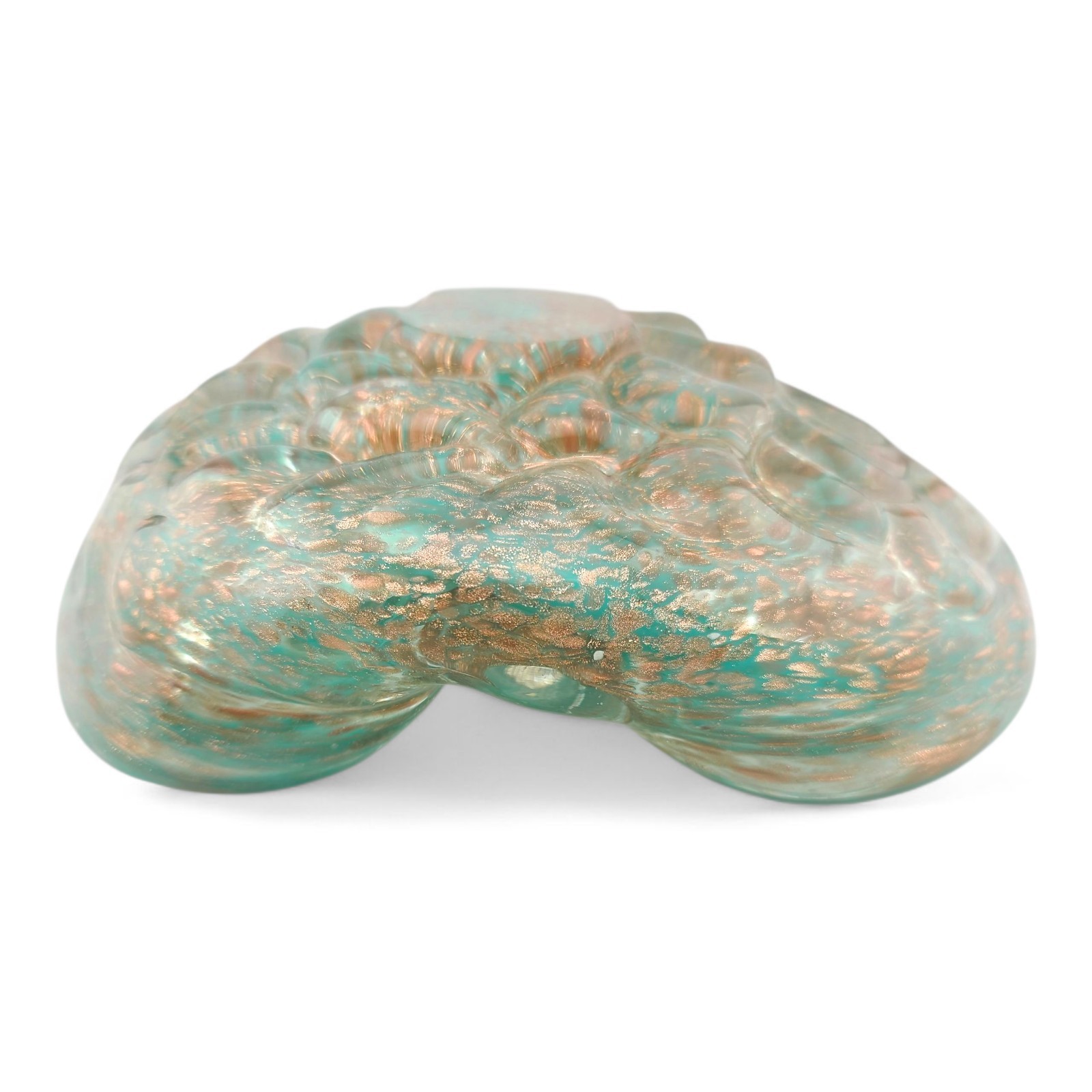 Barovier And Toso Murano Glass Ashtray Bowl Graffito Teal Blue With Gold Flecks