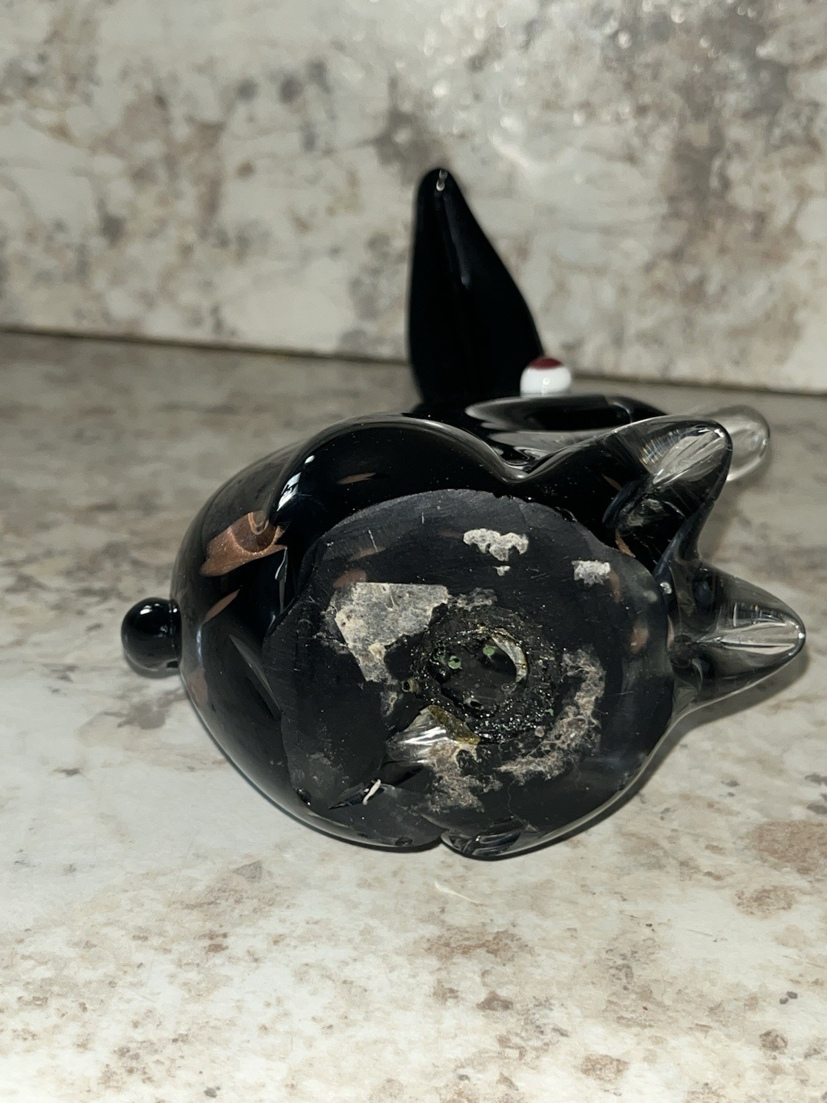 BLOWN GLASS RABBIT SOMERSO BLACK TO CLEAR 7.5” GOOD SIZE