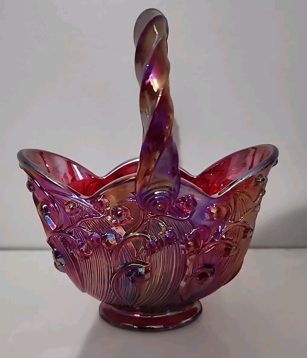 Fenton RED CARNIVAL Lily Of The Valley Basket – PERFECT!