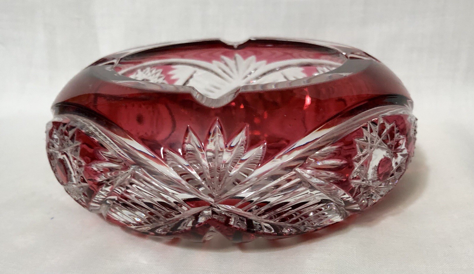 Bohemian Ruby Red Cranberry Crystal Cut Glass Ashtray Bowl