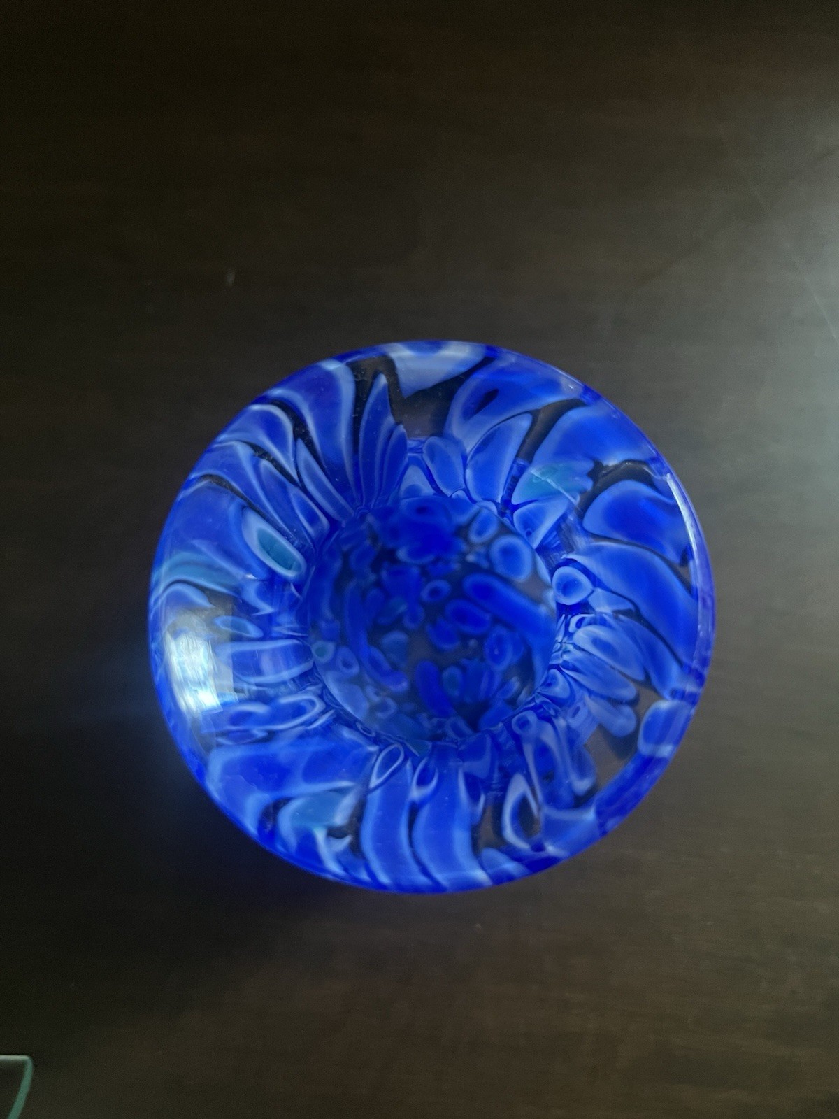 Mirando Style Blue Swirl Art Glass Decorative Vase 5.5 in Tall 3 in Wide
