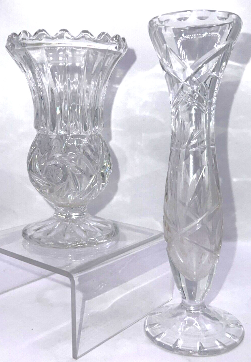 Vase Crystal Clear Industries Pinwheel and Bohemian Crystal Bud Floral Vase Vtg