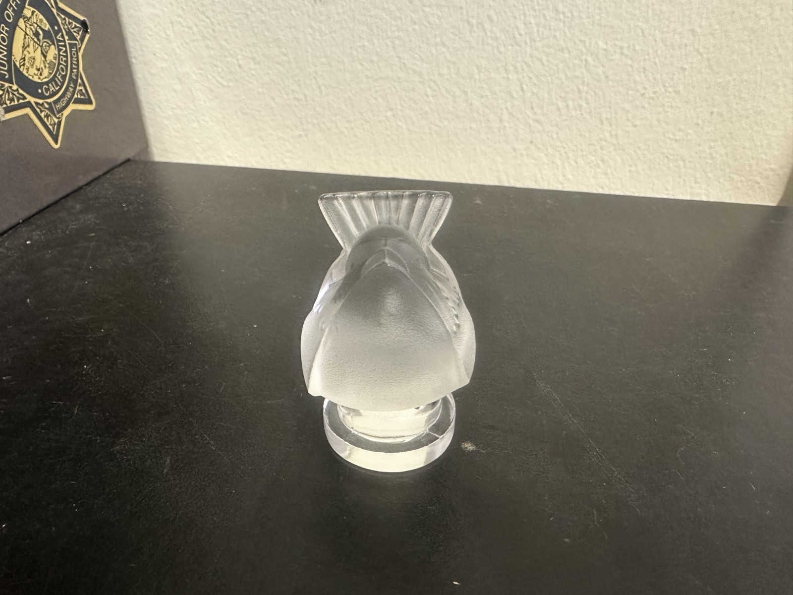 Lalique Frosted Baby Sparrow on a Pedestal, Signed on Pedestal Edge