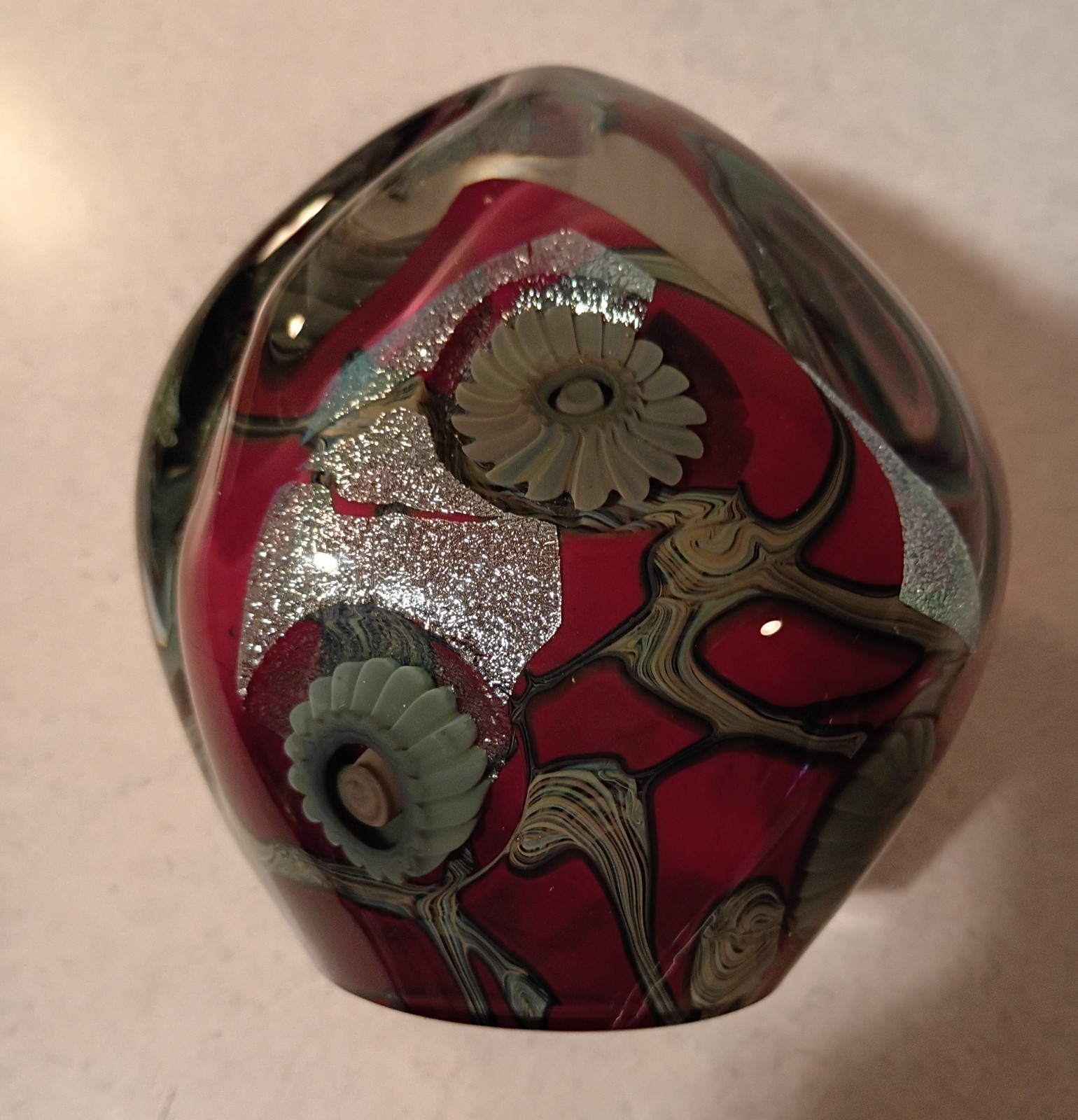 2005 Robert Eickholt Orange Dichroic Free Form Sea Flower Art Glass Paperweight