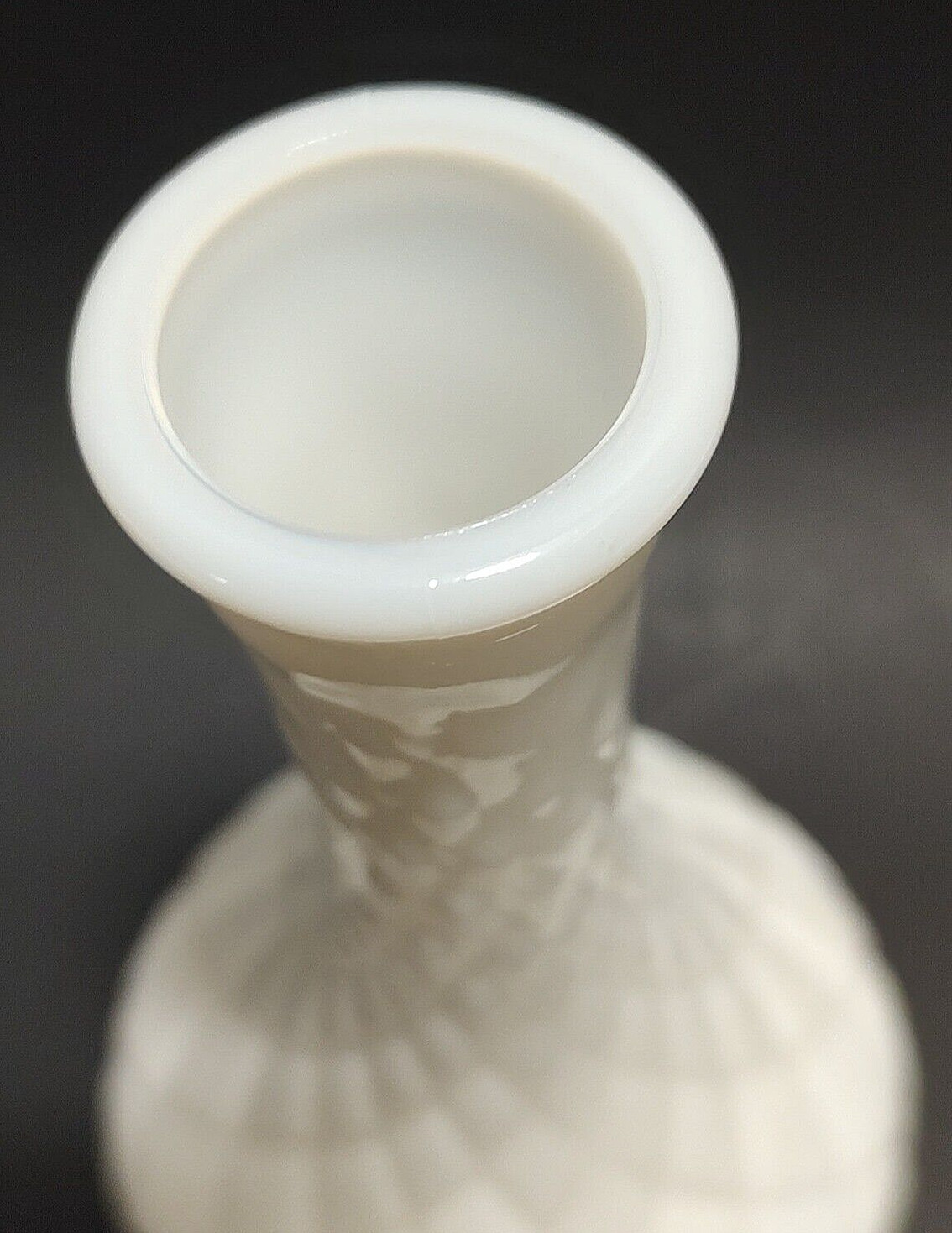 Vintage 1960s Hoosier Milk Glass 4062 Bud Vase Diamond Cut White Opaque Glass 6″