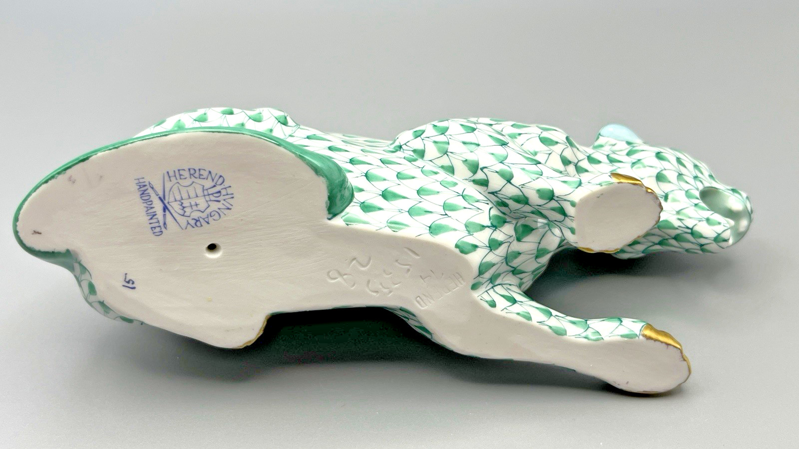 Herend Figurine – Panther / Big Cat – Green Fishnet ($ 1045)