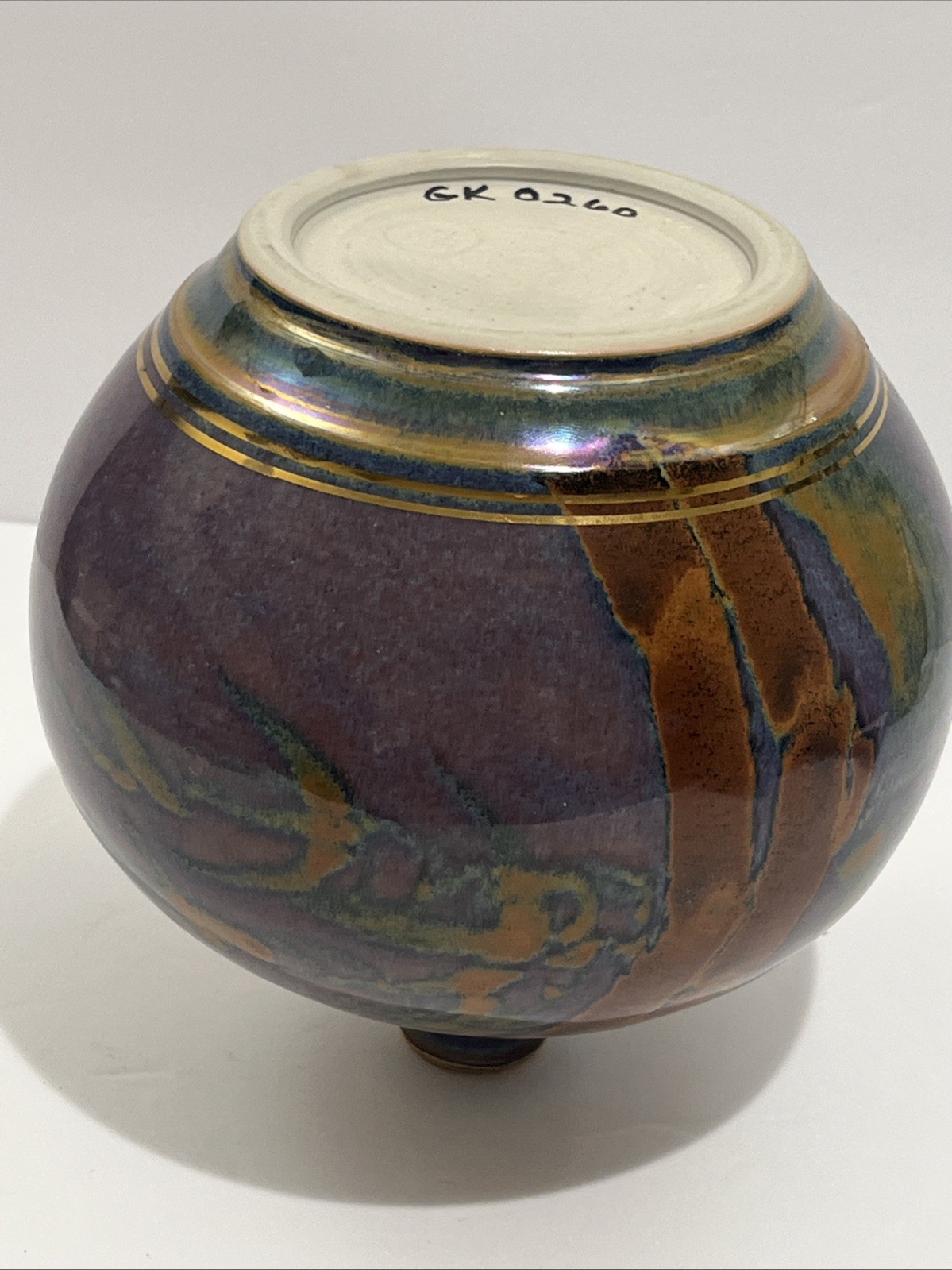 Art Nouveau Iridescent Pottery Vase Marked GK 0260 – Signed By The Artist 6.5” T