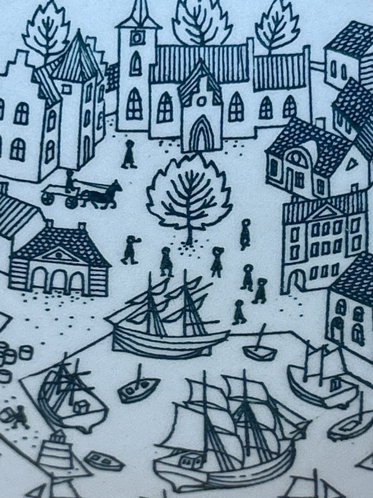 Nymolle Art Faience HOYRUP Denmark 4006 Plate Harbor Ships MCM. 5” round Vintage