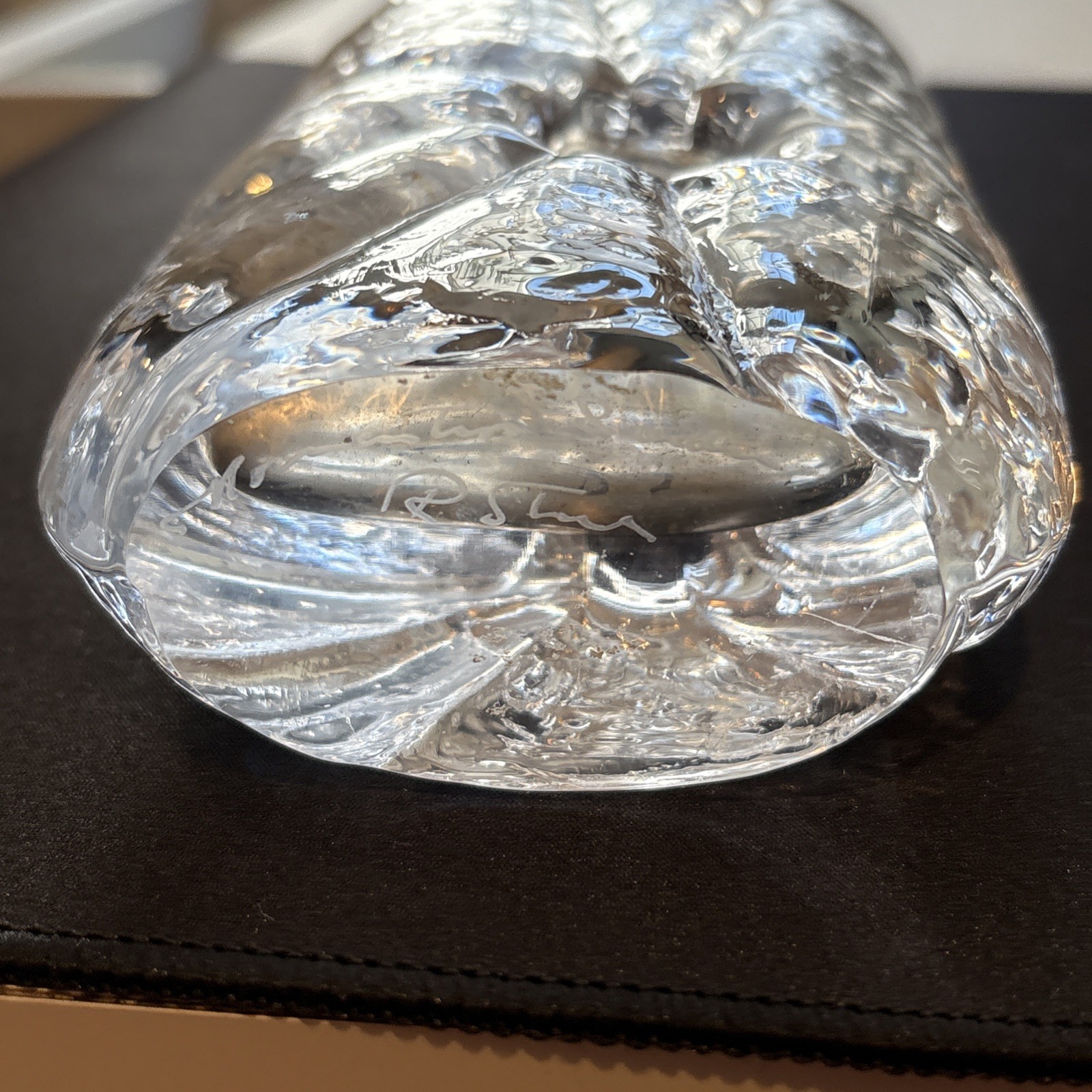 Vtg Modernist Ice Glass Vase by Rune Strand for Sea Glasbruk Sweden 1960s-Signed