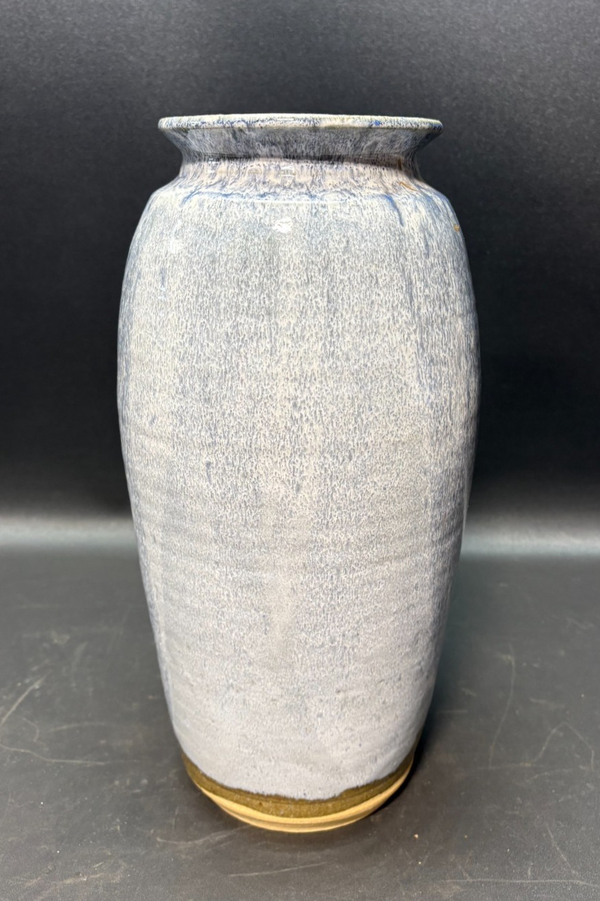 Studio Art Pottery Salt Glazed Blue 14.5” Stoneware Vase SIGNED